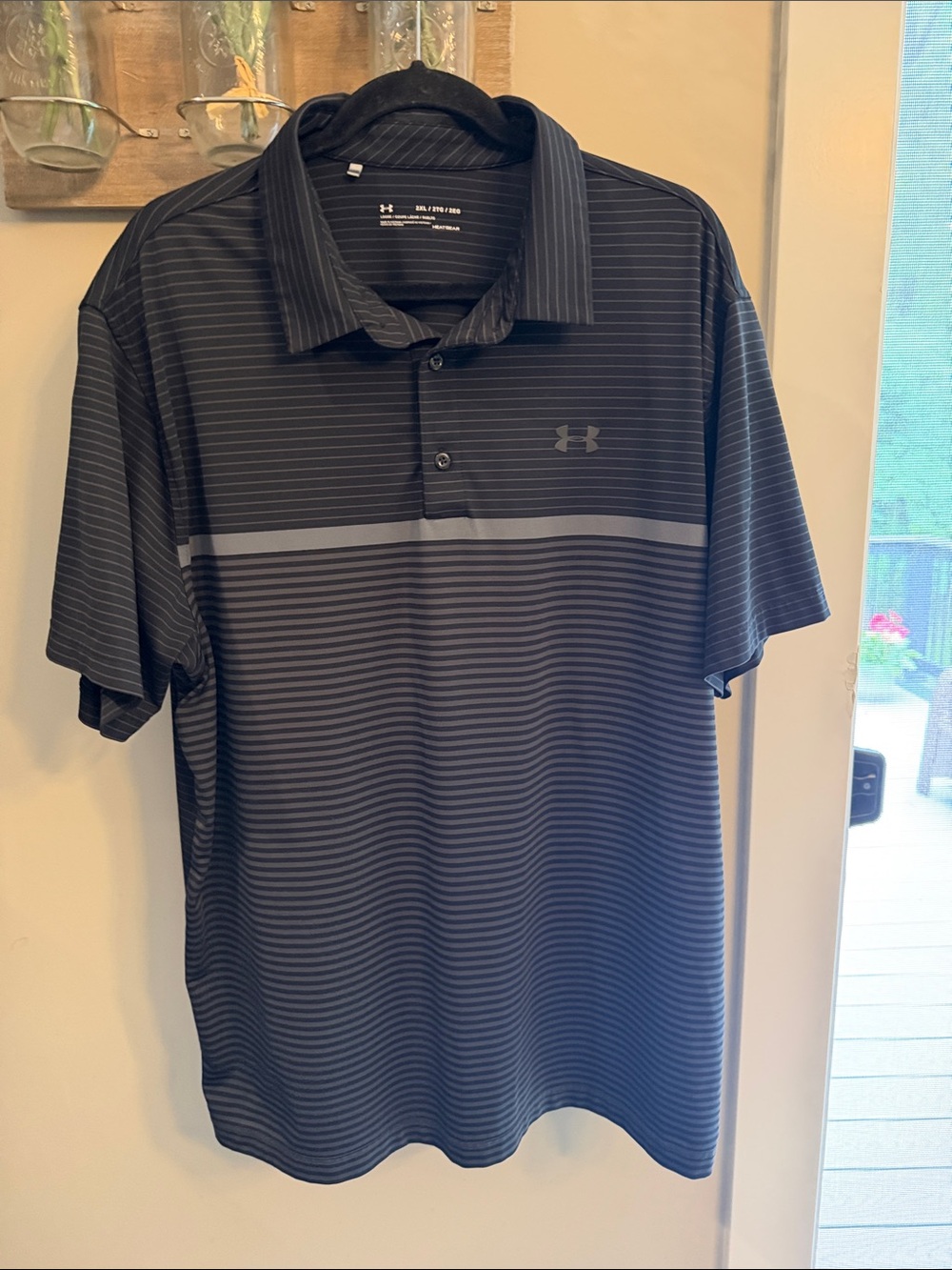 Under Armour Men's Black and Gray Striped Tech Polo